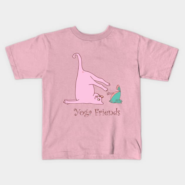 Yoga Friends -Cat & Bird Kids T-Shirt by BGartmanStudio